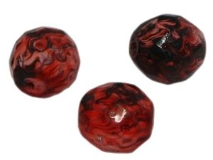 Glasperle Perle facetiert marmoriert ca.10mm, schwarz/rot