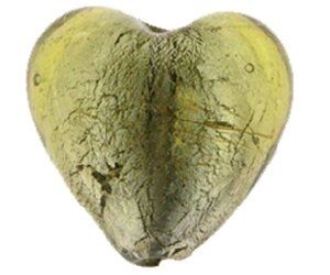 Glasperle Silverfoil, Strang 40 cm,ca.20St.Herz, 20mm, olive
