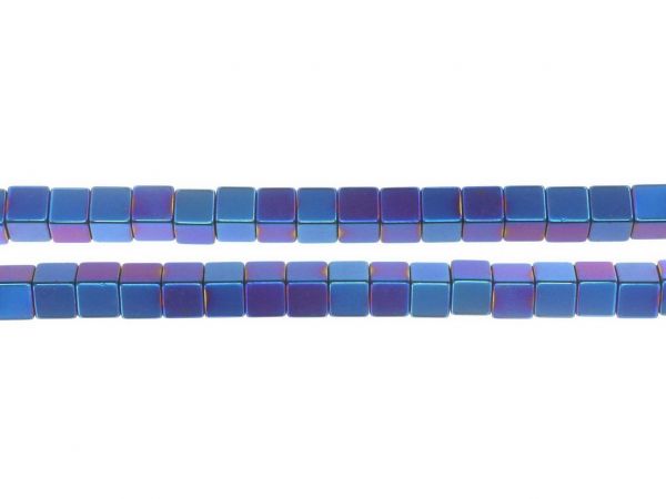 Hämatit Würfel 6mm, Strang ca.60-65St., blau - multicolor, glänzend