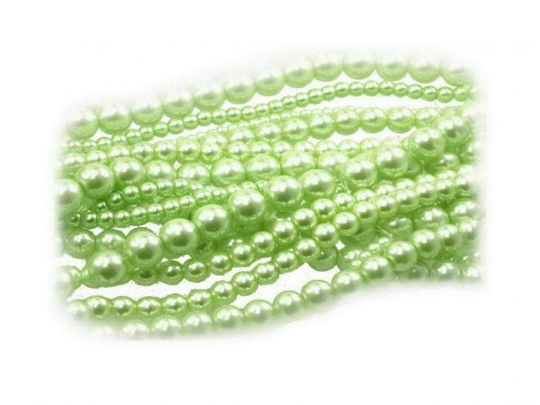 Glas-Wachsperle, Mixpack, 6, 8, 10mm insgesamt 15 Stränge mehr als 800 Perlen hellgrün
