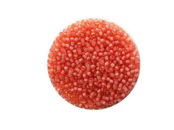 Toho Rocailles 11-0, ca. 2,1mm, 14g, TR925 Lt Topaz Coral Pink-Lined