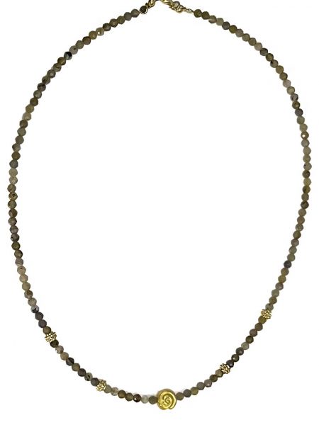 Halskette, 3mm Perlen Labradorit, Sterlingsilber vergoldete Zwischenteile und Verschluss, ca.43cm la