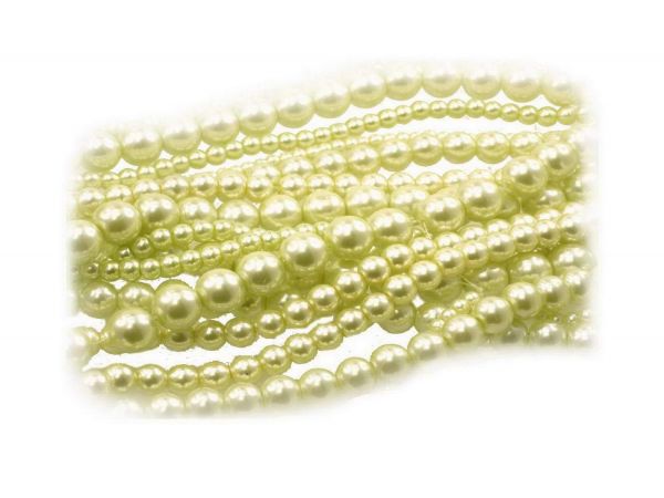 Glas-Wachsperle, Mixpack, 4, 6, 8, 10, 12mm insgesamt 15 Stränge mehr als 1000 Perlen lindgrün