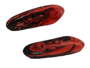 Glasperle zahn marmoriert ca. 30x5mm, schwarz-rot