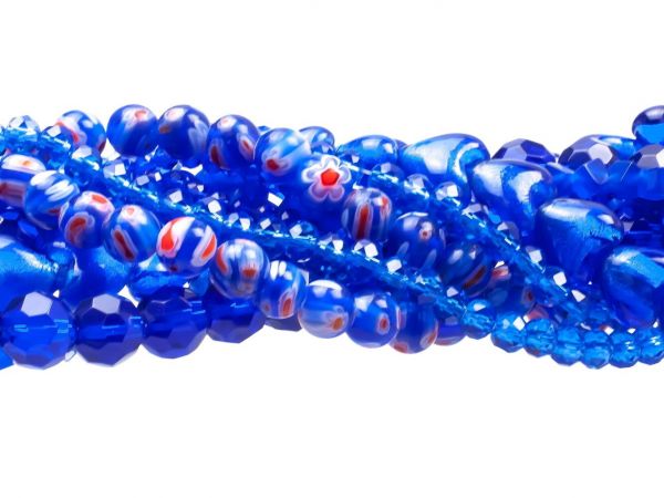 Glasperlenmischung Schlifffperlen blautöne, 6 Stränge, über 400 Perlen
