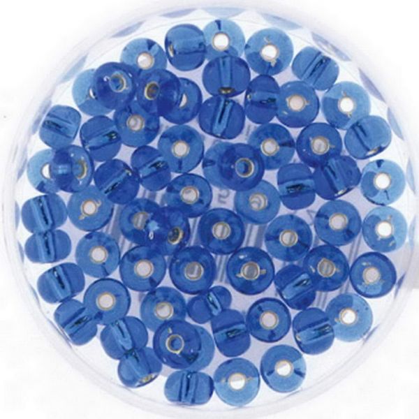Rocailles, 6/0, 4mm, 50 g, silbereinzug blau