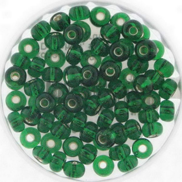 Rocailles, 6/0, 4mm, 50 g, silbereinzug grün