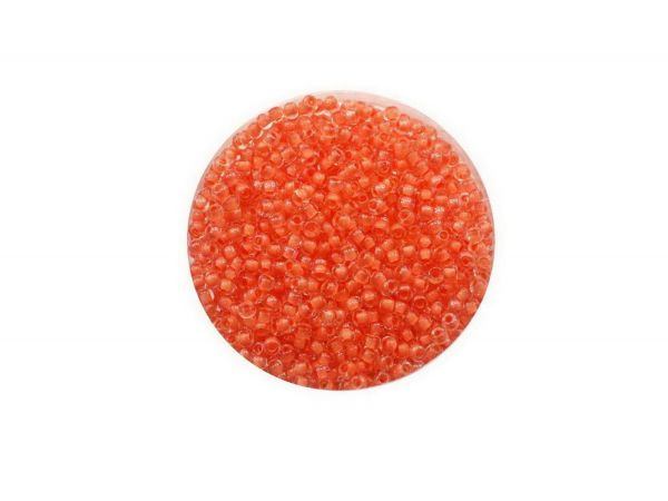 Toho Rocailles 11-0, ca. 2,1mm, 14g, TR964 Crystal Dark Coral-Lined