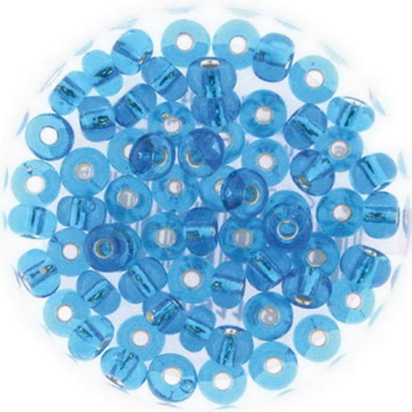 Rocailles, 6/0, 4mm, 50 g, silbereinzug türkis/blau