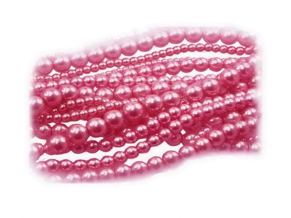 Glas-Wachsperle, Mixpack, 6, 8, 10mm insgesamt 15 Stränge mehr als 800 Perlen pink