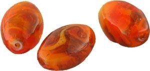 Glasperle handbemalt, Strang 40 cm,ca.24St. Olive 16x11mm, orange