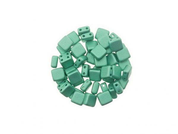 Glasperle "Quadro", 2Bohrungen, 6mm, 50 St. Dose, emerald