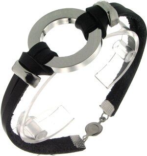 Edelstahl Armband, 20,5cm, Kreis 30mm Stahl/Wildleder. silber/schwarz
