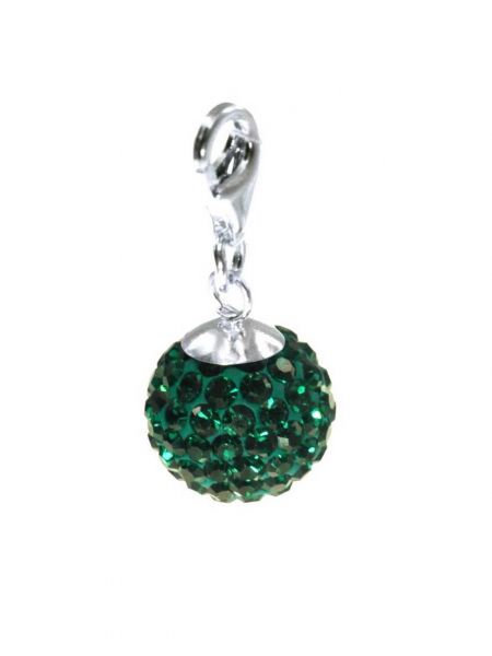 Anhänger 'Diamondball' 10mm mit Sterlingsilber Karabiner, emerald